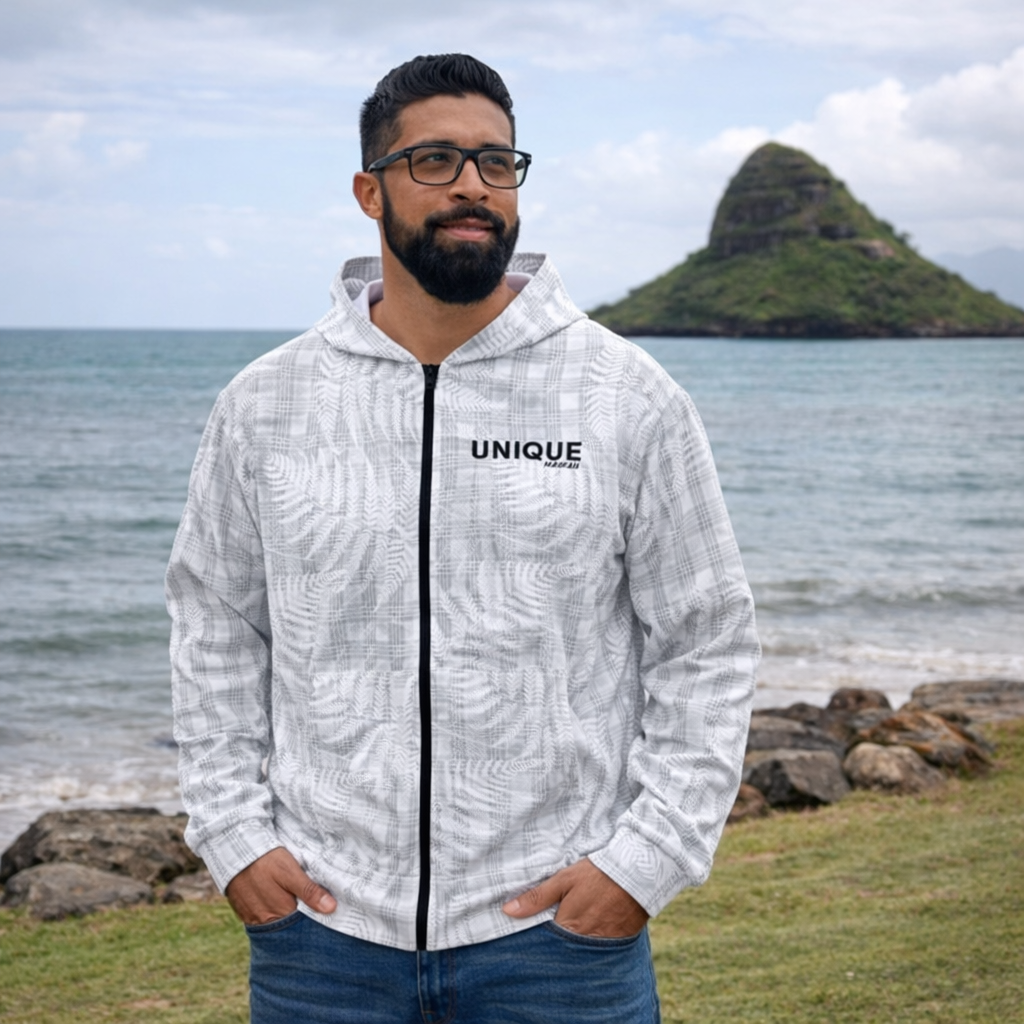 Unique Hawaii Grey/White Palaka/Palapalai Zip-Jacket